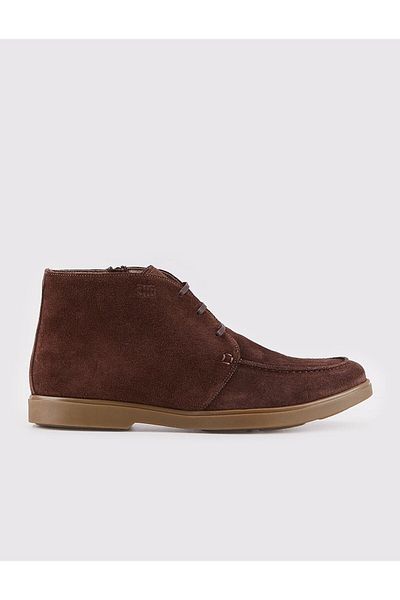 Cabani Genuine Leather Brown Lined Lace Up Zippered Men's Casual Boots
