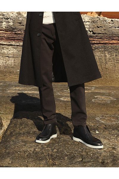 Cabani Genuine Leather Rubber Sole Black Men's Casual Boots