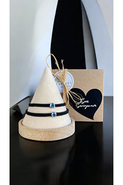 Bensei Takı Dükkanı Bensei Sevgili Bilekliği , 2'li Set, Rodyum Kaplama Nazar Boncuklu Tezgah Dokuma Çift Bileklik