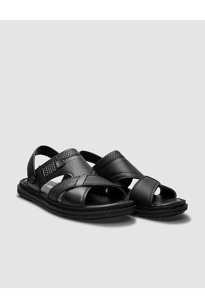 Cabani 100% Genuine Leather Black Men's Daily Sandals