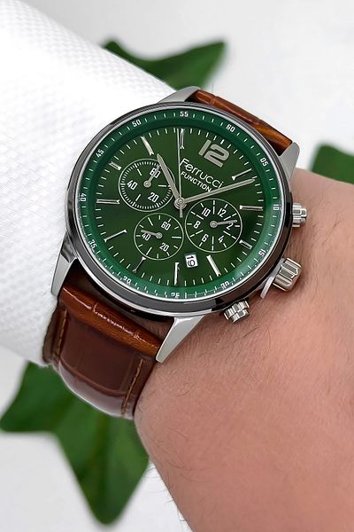 Ferrucci Leather Cord Men's Wrist Watch 3 Atm Bracelet Green Fmzmfkr163