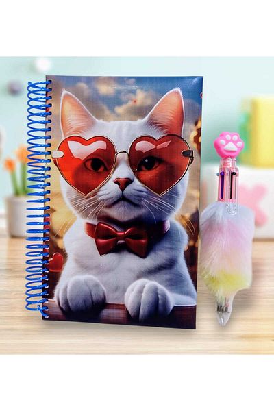 izmir yazici servis Puffy Cover Love Cat Τετράδιο με στάμπα 6 χρωμάτων Μαρκαδόρος βελούδινο γράψιμο Δώρο Σημείωση Μνήμη Αναμνηστικό Εργασία για το καθημερινό