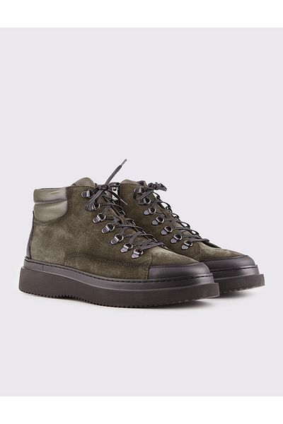 Cabani Genuine Leather Khaki Lace-up Zippered Men's Casual Boots