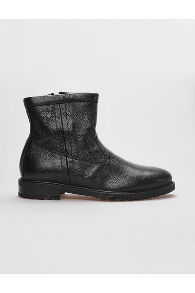 Cabani Genuine Leather Black Fur Zippered Men's Boots