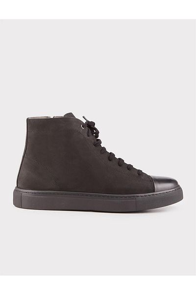 Cabani Men's Genuine Leather Black Furry Zippered Casual Boots