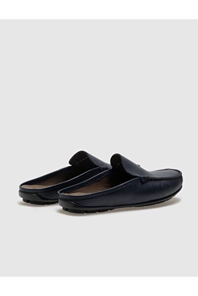 Cabani Hakiki Deri Lacivert Erkek Günlük Terlik