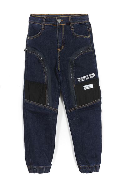 DobaKids Zippered Pocket Detailed Jogger Boy's Denim Trousers Navy