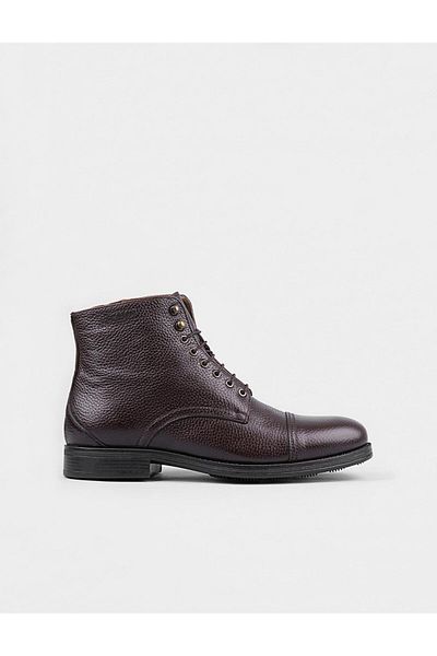 Cabani Men's Genuine Leather Brown Zippered Casual Boots