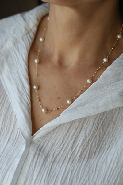 Yenigün Kuyumculuk 14 Ayar Altın Dorika Top Detaylı İnci Dizisi Kolye