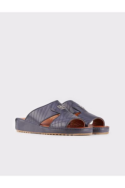 Cabani Men's Genuine Leather Navy Blue Slippers with Logo Accessories