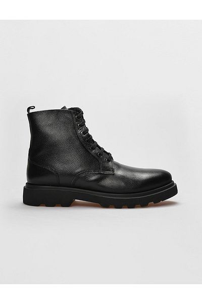 Cabani Genuine Leather Black Lace-up Zippered Men's Casual Boots