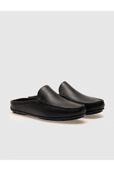 Cabani Genuine Leather Black Men's Casual Slippers