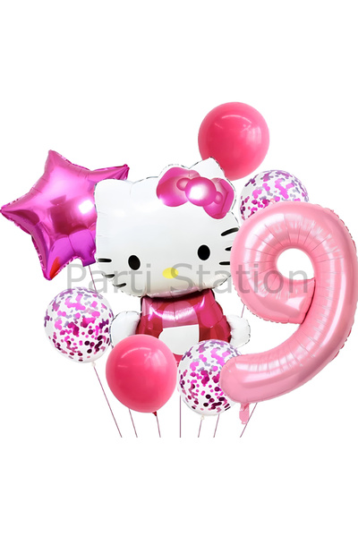 Parti Station Hello Kitty 9 Yaş Balon Set Yıldız Balon Folyo Set Konsept Doğu...