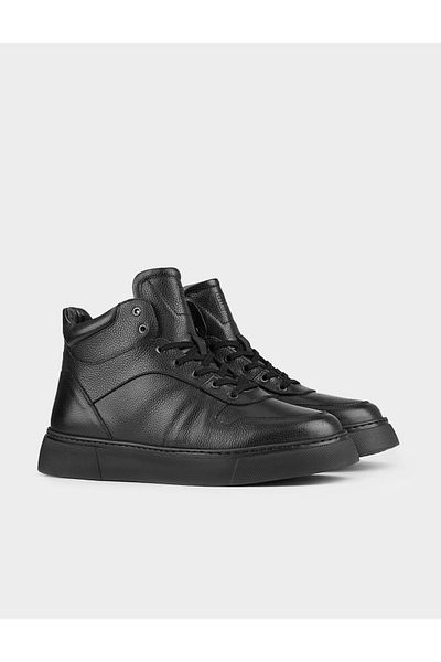 Cabani Genuine Leather Light Rubber Sole Black Fur Men's Casual Boots