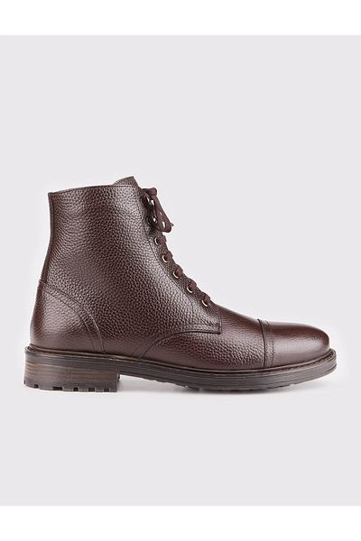Cabani Genuine Leather Brown Lace-up Zippered Men's Winter Casual Boots
