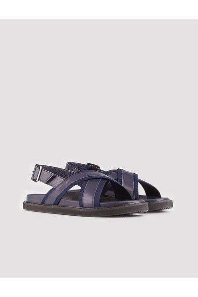 Cabani Genuine Leather Navy Blue Men's Sandals