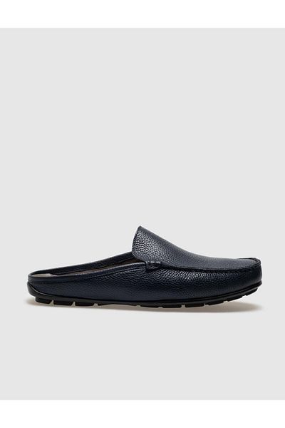 Cabani Genuine Leather Navy Blue Men's Casual Slippers