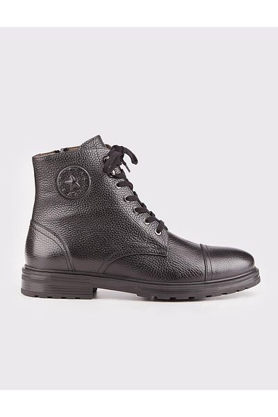 Cabani Genuine Leather Black Lace-Up Men's Zippered Daily Boots