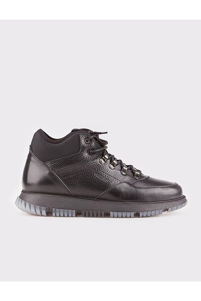 Cabani Genuine Leather Black Fur Lace-Up Men's Casual Boots