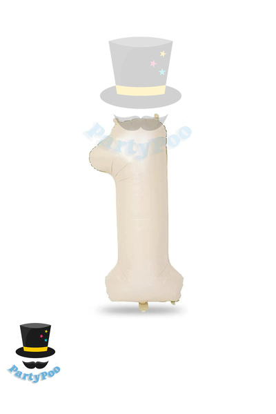 PartyPoo Number Balloon Large Size 1 Number Cream Foil Balloon