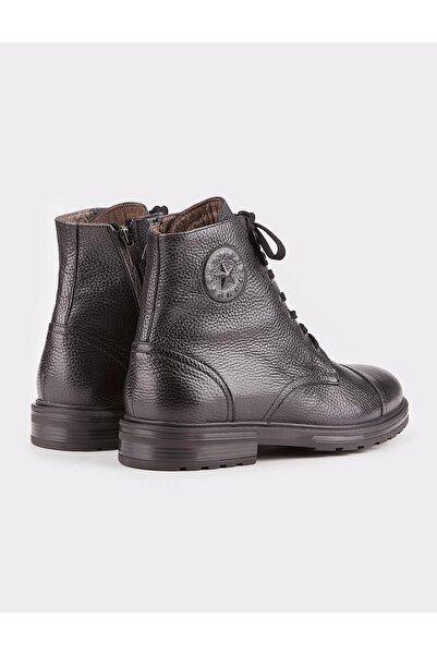 Cabani Hakiki Deri Siyah Bağcıklı Erkek Fermuarlı Günlük Bot