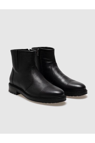 Cabani Genuine Leather Black Zippered Men's Casual Boots