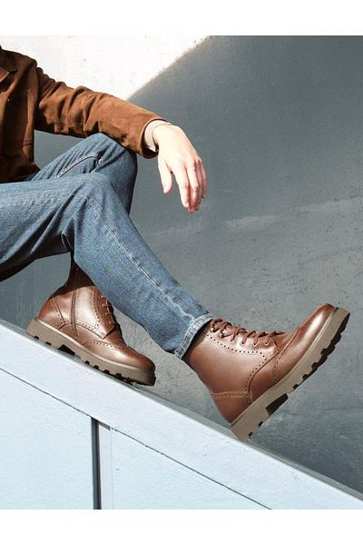 Cabani Genuine Leather Brown Lace-Up Men's Casual Boots