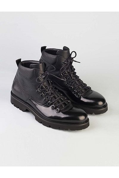 Cabani Ανδρικές casual μπότες με ψηλή σόλα από γνήσιο δέρμα μαύρο κορδόνι