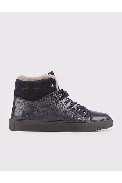 Cabani Genuine Leather Navy Blue Fur Men's Casual Boots