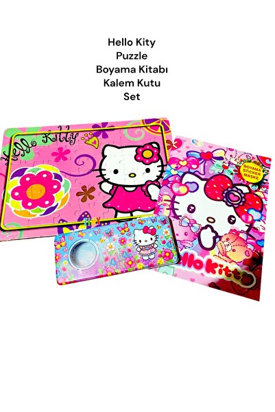 DKY HELLO KİTY ÇOCUK PUZZLE BOYAMA KİTABI KALEM KUTU ETKİNLİK SET