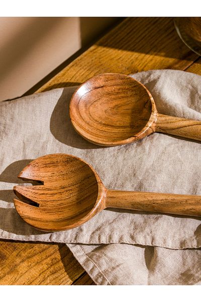 LC Waikiki Checkerboard Patterned 2-Piece Wooden Serving Ware - City