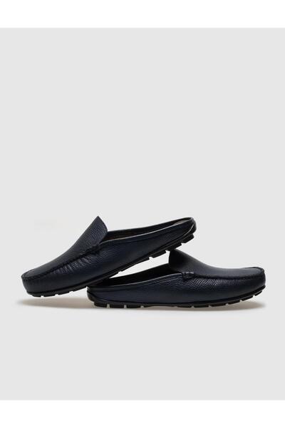 Cabani Hakiki Deri Lacivert Erkek Günlük Terlik