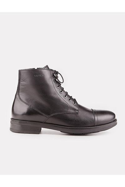 Cabani Genuine Leather Rubber Sole Black Lace Up Zippered Men's Casual Boots