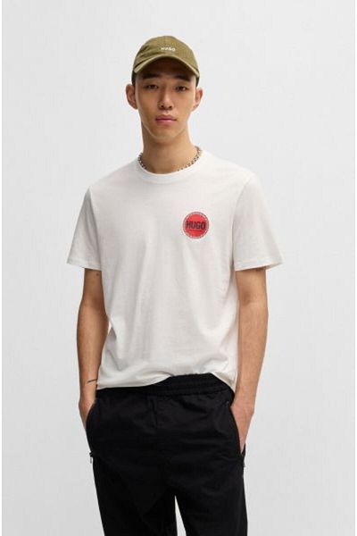 HUGO Men's Round Neck White Logo Print T-Shirt - Regular Fit, Short Sleeve 50530641 -102