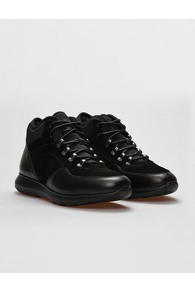 Cabani Genuine Leather Black Lace-Up Fur Men's Casual Boots
