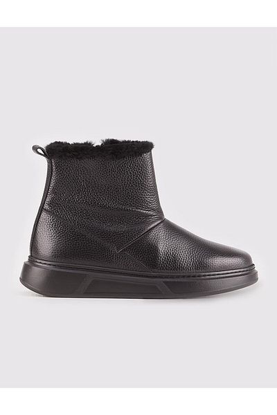 Cabani Genuine Leather Eva Sole Black Fur Zippered Men's Casual Boots