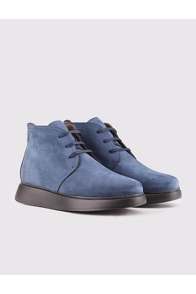 Cabani Genuine Leather Navy Blue Lace-Up Men's Casual Boots