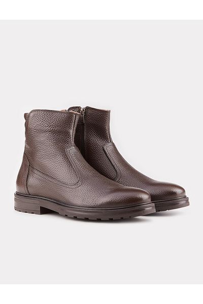 Cabani Men's Genuine Leather Zippered Brown Casual Boots
