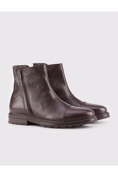 Cabani Genuine Leather Brown Zippered Casual Men's Boots
