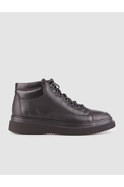Cabani Genuine Leather Rubber Sole Black Lace Up Zippered Men's Casual Boots