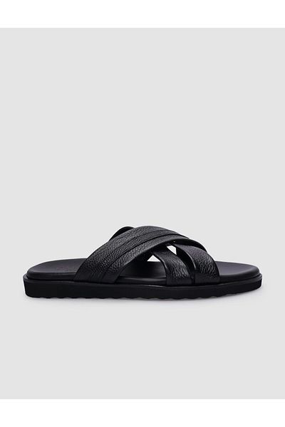 Cabani Black Genuine Leather Men's Casual Slippers - 100%