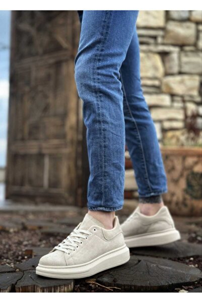 WEBORN Pánské semišové krémové sportovní boty pro volný čas Pohodlné šněrovací tenisky s vysokou tlustou podrážkou