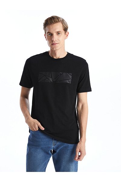 LC Waikiki New Season Crew Neck Κοντό μανίκι εμπριμέ χτενισμένο βαμβακερό ανδρικό Tisort - S5GE88Z8