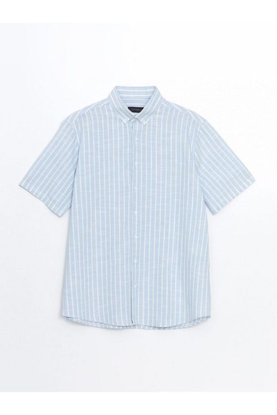 LC Waikiki Regular Fit Short Sleeve Striped Poplin Men's Shirt