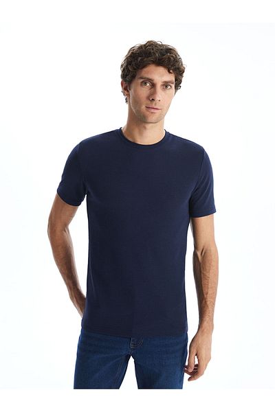 LC Waikiki LCWAIKIKI Klassisches, kurzärmliges, strukturiertes Herren-T-Shirt mit Rundhalsausschnitt