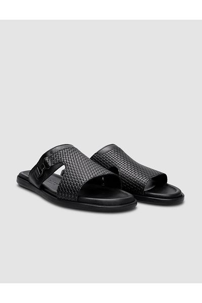 Cabani 100% Genuine Leather Black Men's Casual Slippers