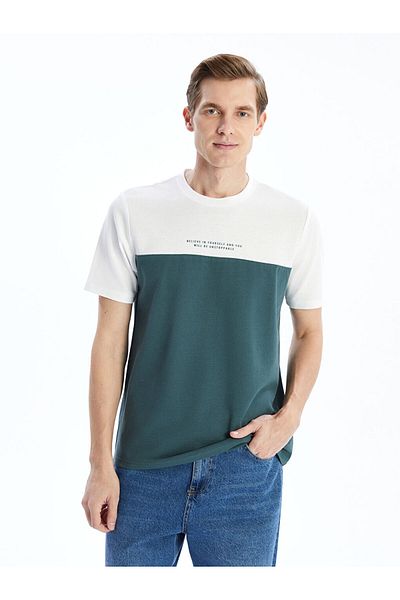 LC Waikiki Ανδρικό T-shirt με λαιμόκοψη με κοντό μανίκι Color Block