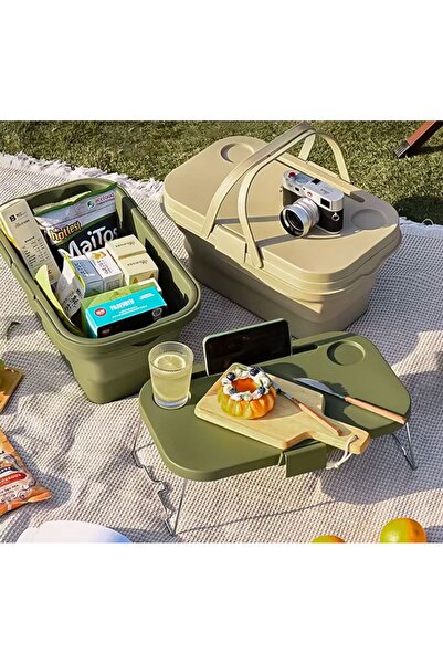 Genel Markalar Sehpalı Katlanır Piknik Sepeti - Çok Fonksiyonlu Kamp Çantası,...