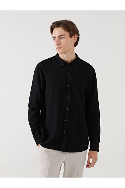 LC Waikiki Cămașă texturată pentru bărbați cu mânecă lungă, slim fit, sezon nou - S53554Z8