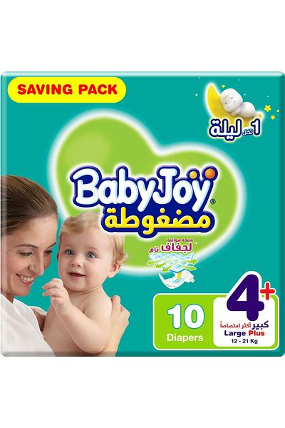 BabyJoy Compressed Diaper 10-Pack, Size 4+ Large Plus, White